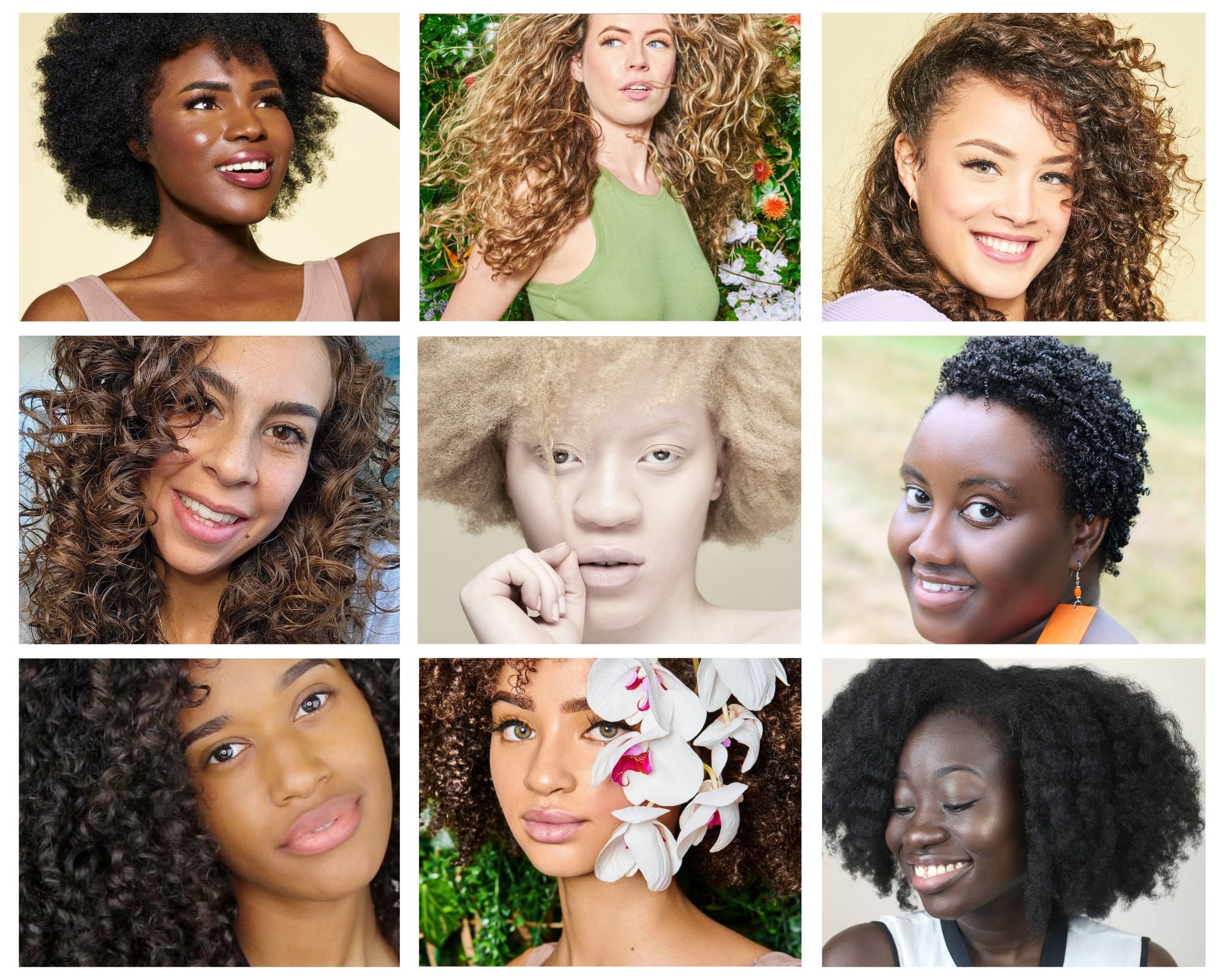 Collage showing women with different hair textures who use Naturaz products